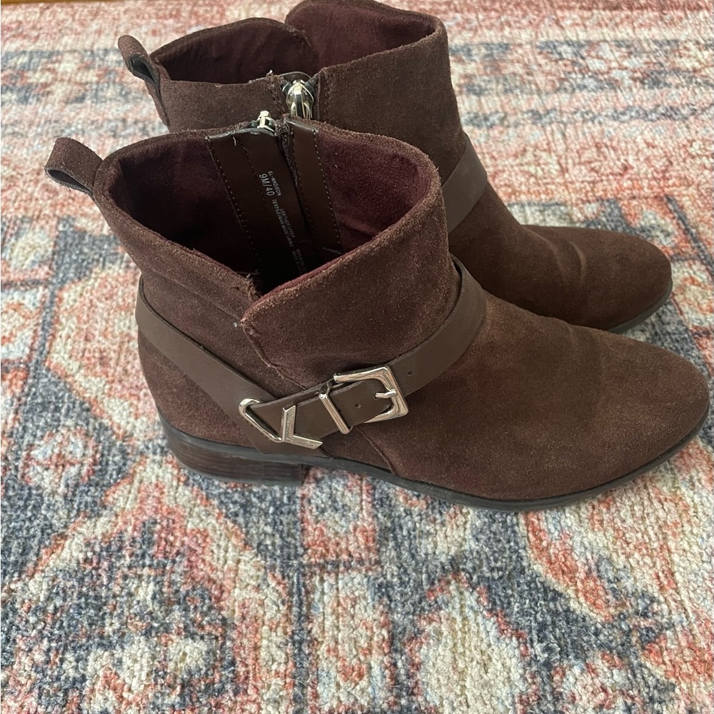 Brown Suede Ankle Boots with Buckle